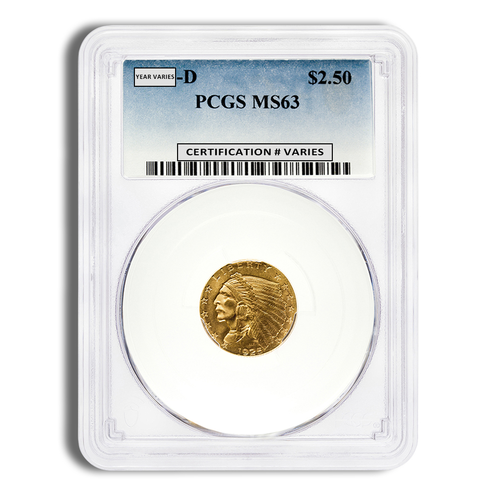 $2.5 Gold Indian Quarter Eagle - PCGS MS63 (Random Year)