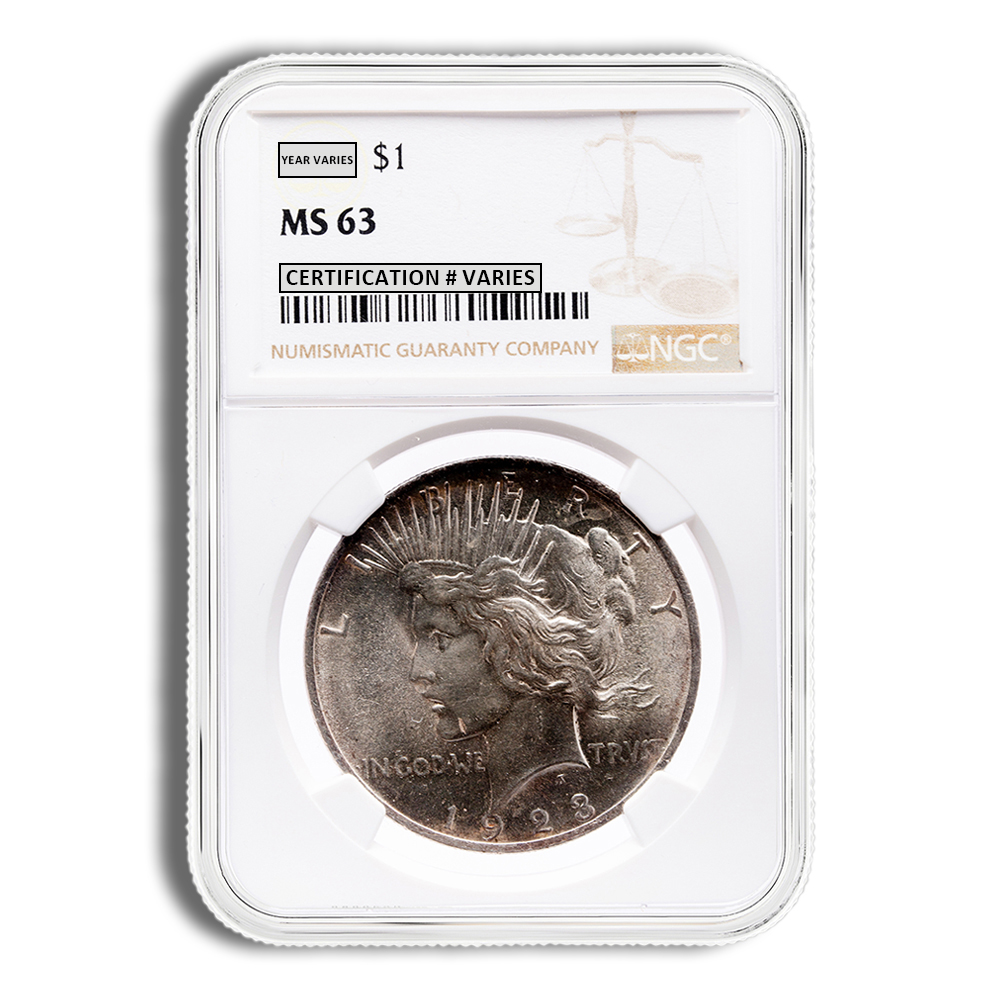 Peace Silver Dollar - NGC MS63 Toned (Random Year)