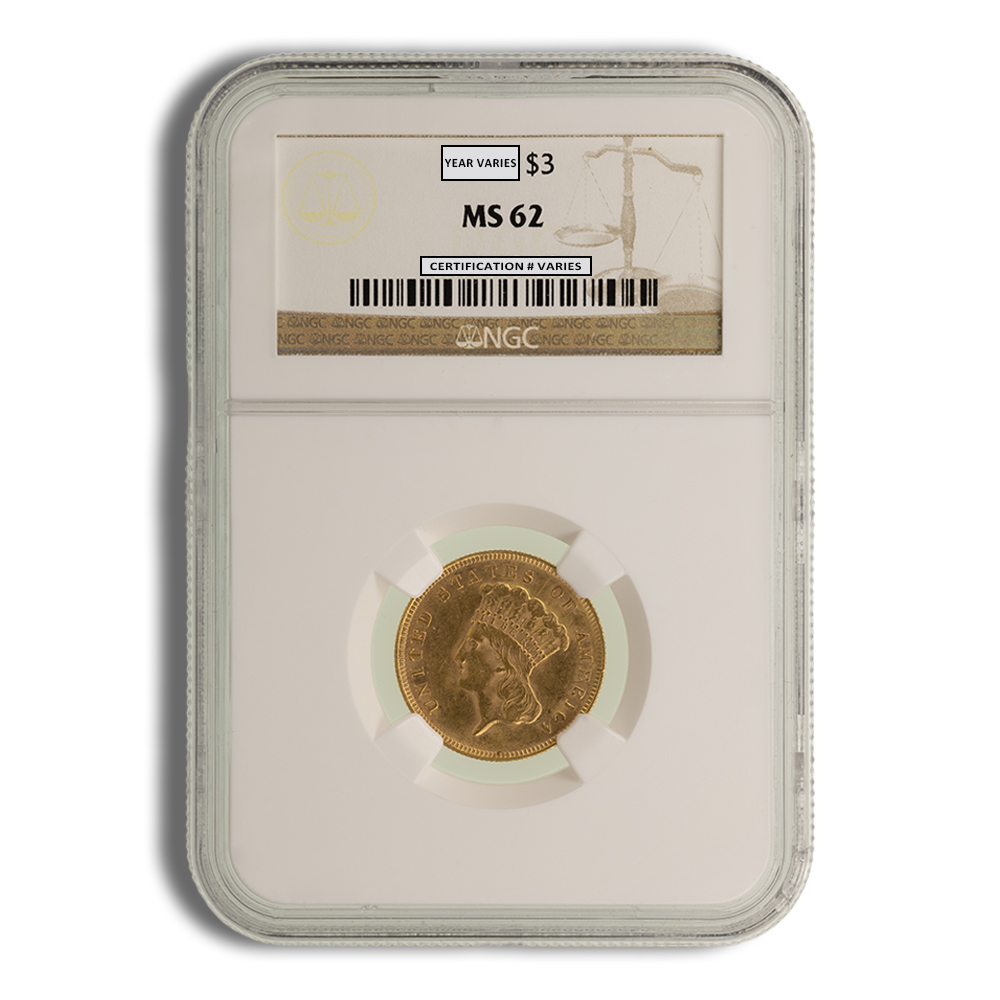 $3 Gold Princess - NGC MS62 (Random Year)