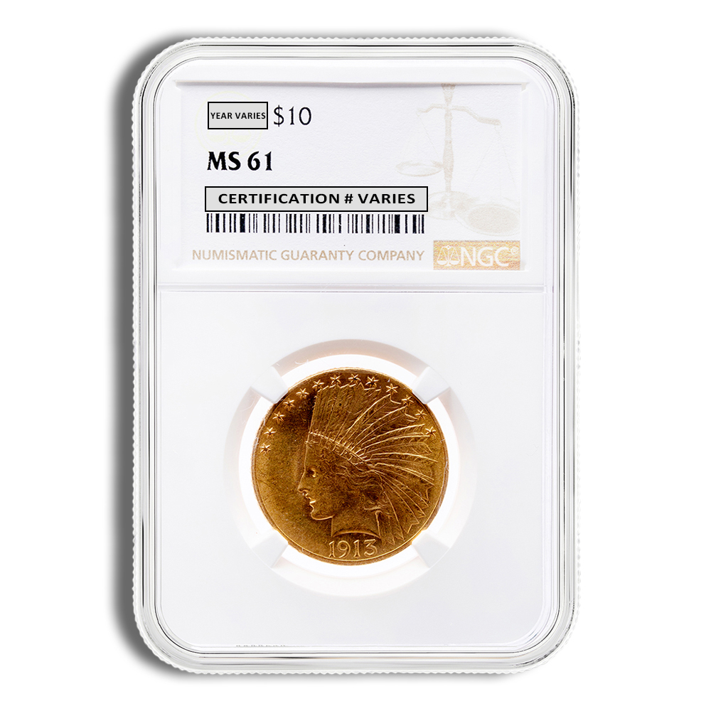 $10 Gold Indian Eagle - NGC MS61 (Random Year)