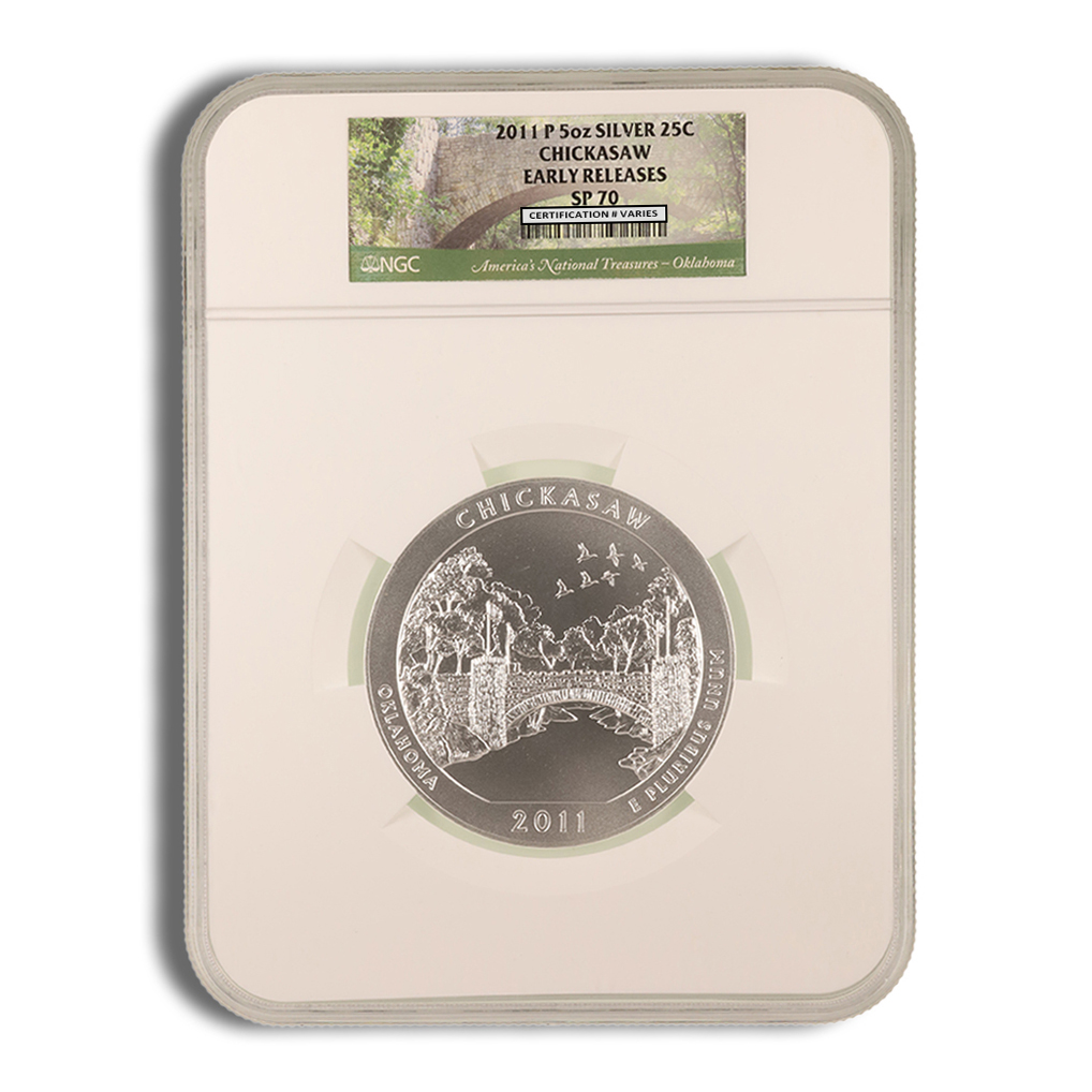 2011-P 5 Oz America The Beautiful Chickasaw Silver Coin - NGC SP70