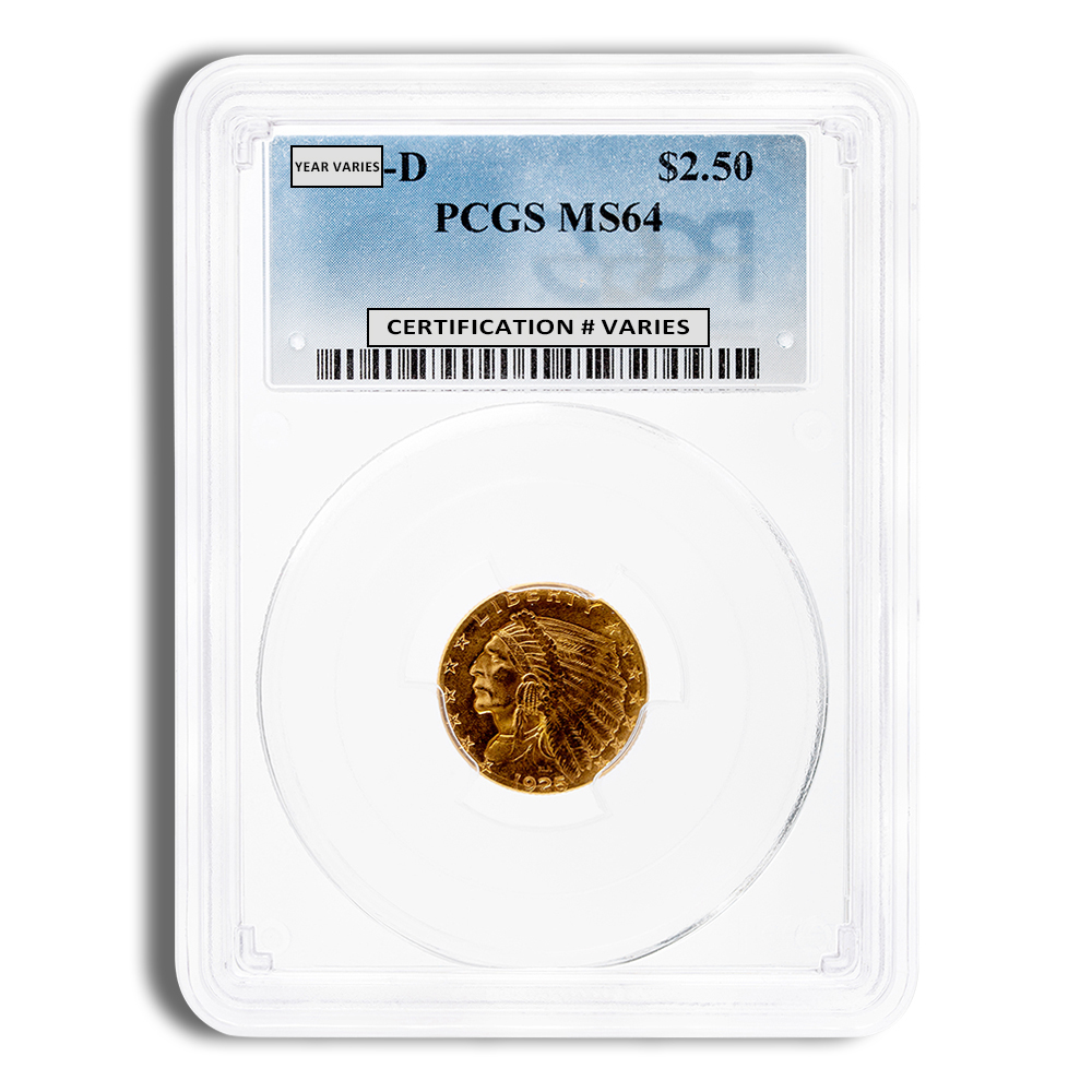 $2.5 Gold Indian Quarter Eagle - PCGS MS64 (Random Year)