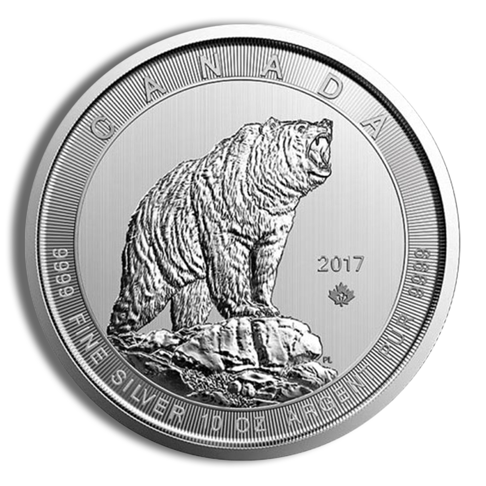 2017 10 Oz Silver Canadian Grizzly Bear Coin - BU