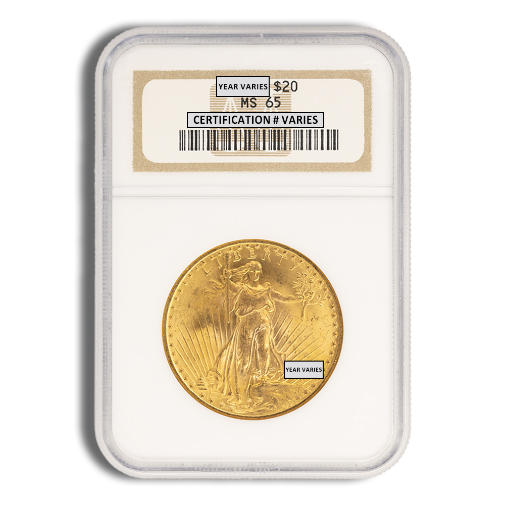 $20 Gold Saint-Gaudens Double Eagle - NGC MS65 (Random Year)