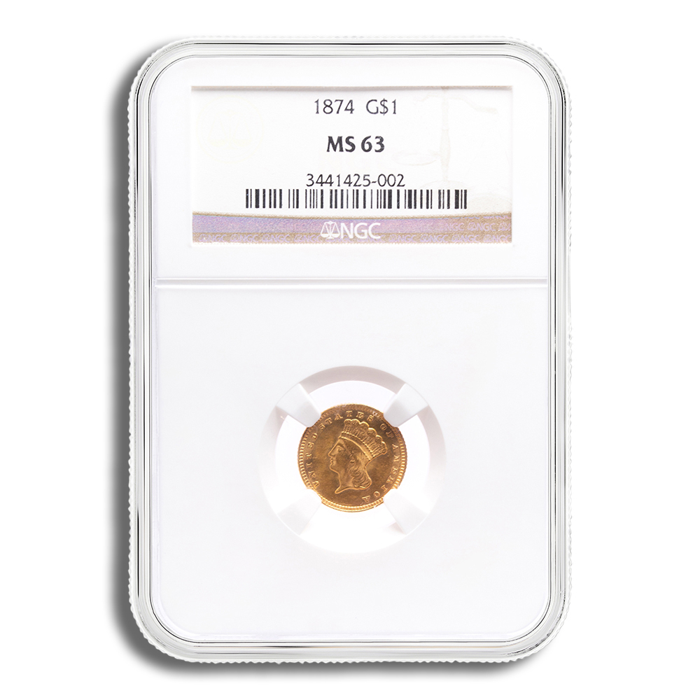 $1 Gold Indian Type 3 - NGC MS63 (Random Year)