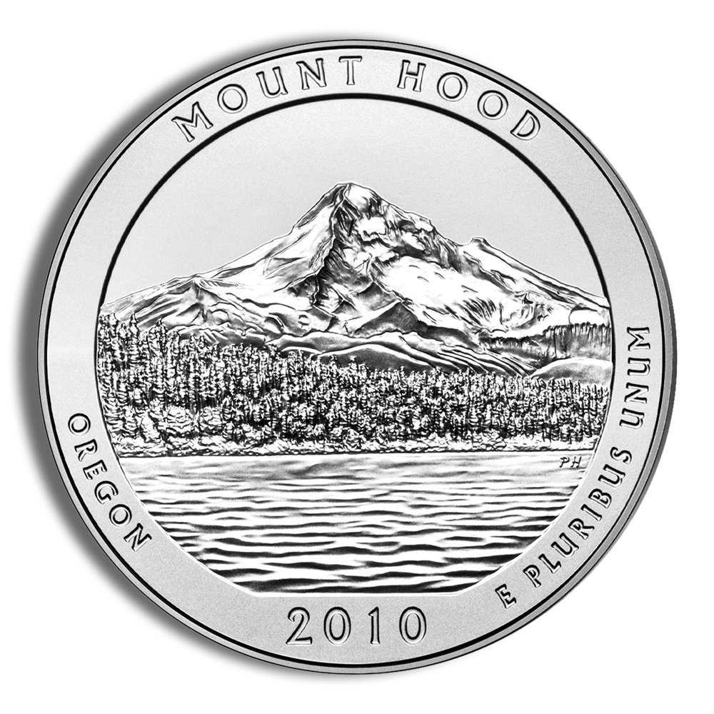 2010-P 5 Oz America The Beautiful Mt Hood Burnished Silver Coin - BU (Cap Only, No Box and COA)