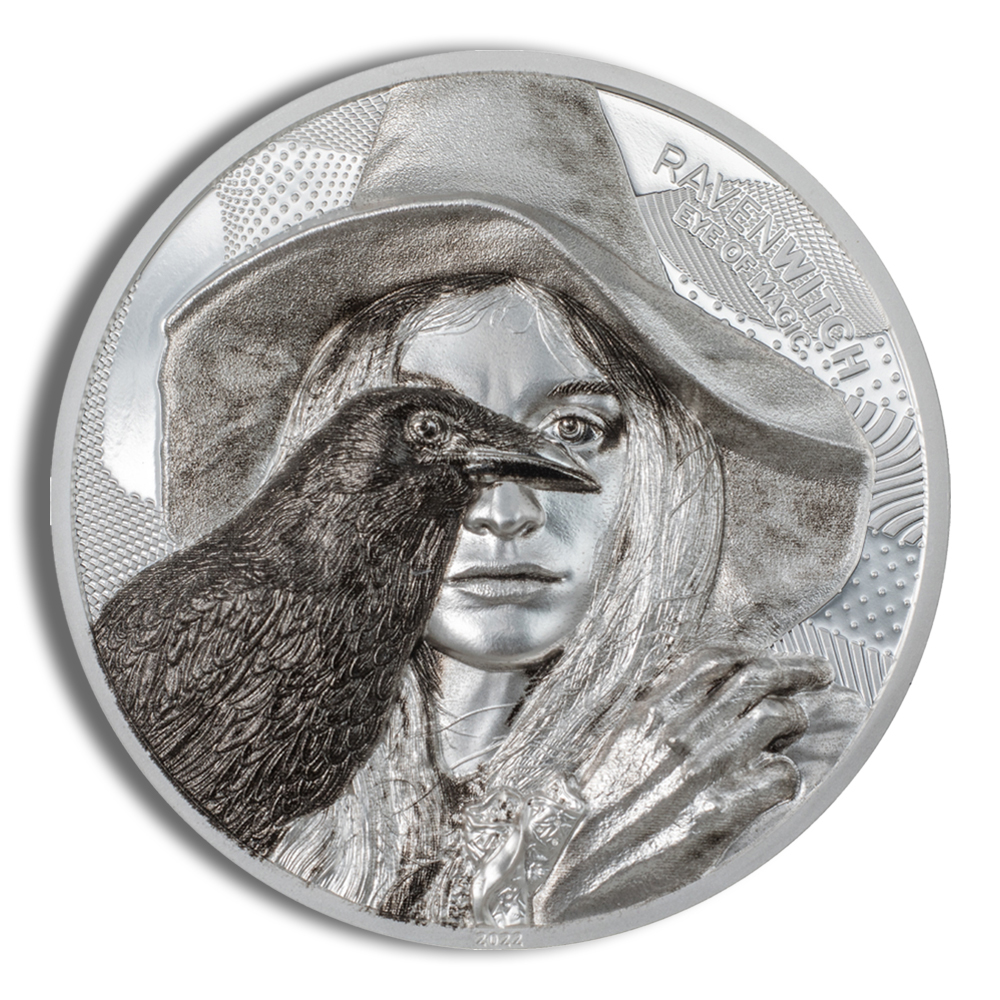 2022 2 Oz Cook Islands $10 Silver Raven Witch - Eye of Magic Proof - BU (with Box and COA)