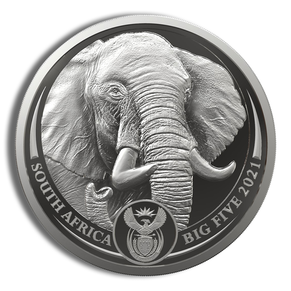 2021 1 Kilo Silver South Africa Big 5 Elephant Coin - BU (with Box and COA)