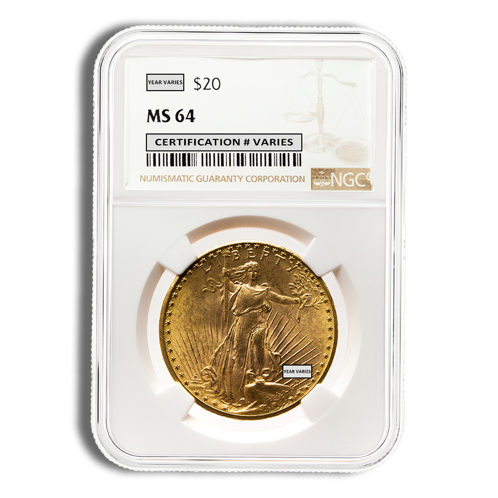 $20 Gold Saint-Gaudens Double Eagle - NGC MS64 (Random Year)