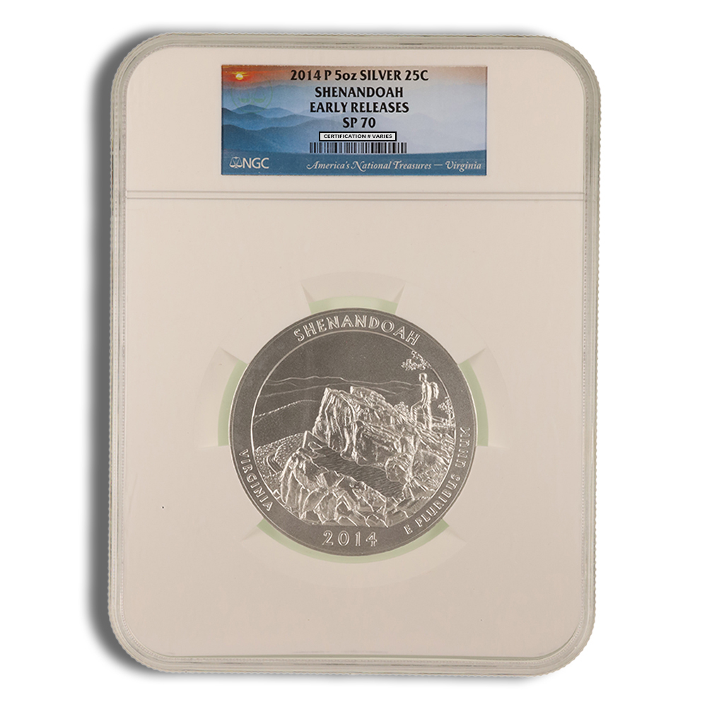 2014-P 5 Oz America The Beautiful Shenandoah Silver Coin - NGC SP70