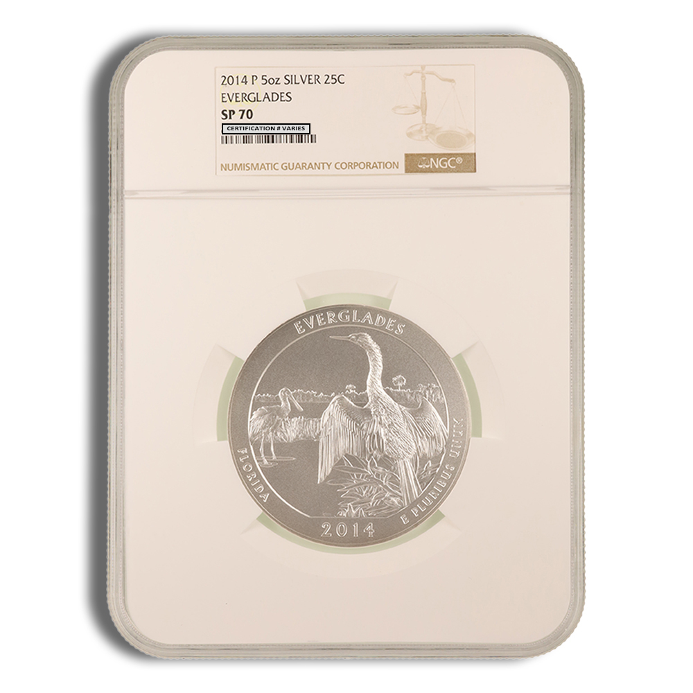 2014-P 5 Oz America The Beautiful Everglades Silver Coin - NGC SP70