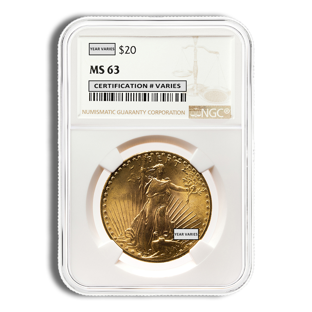 $20 Gold Saint-Gaudens Double Eagle - NGC MS63 (Random Year)