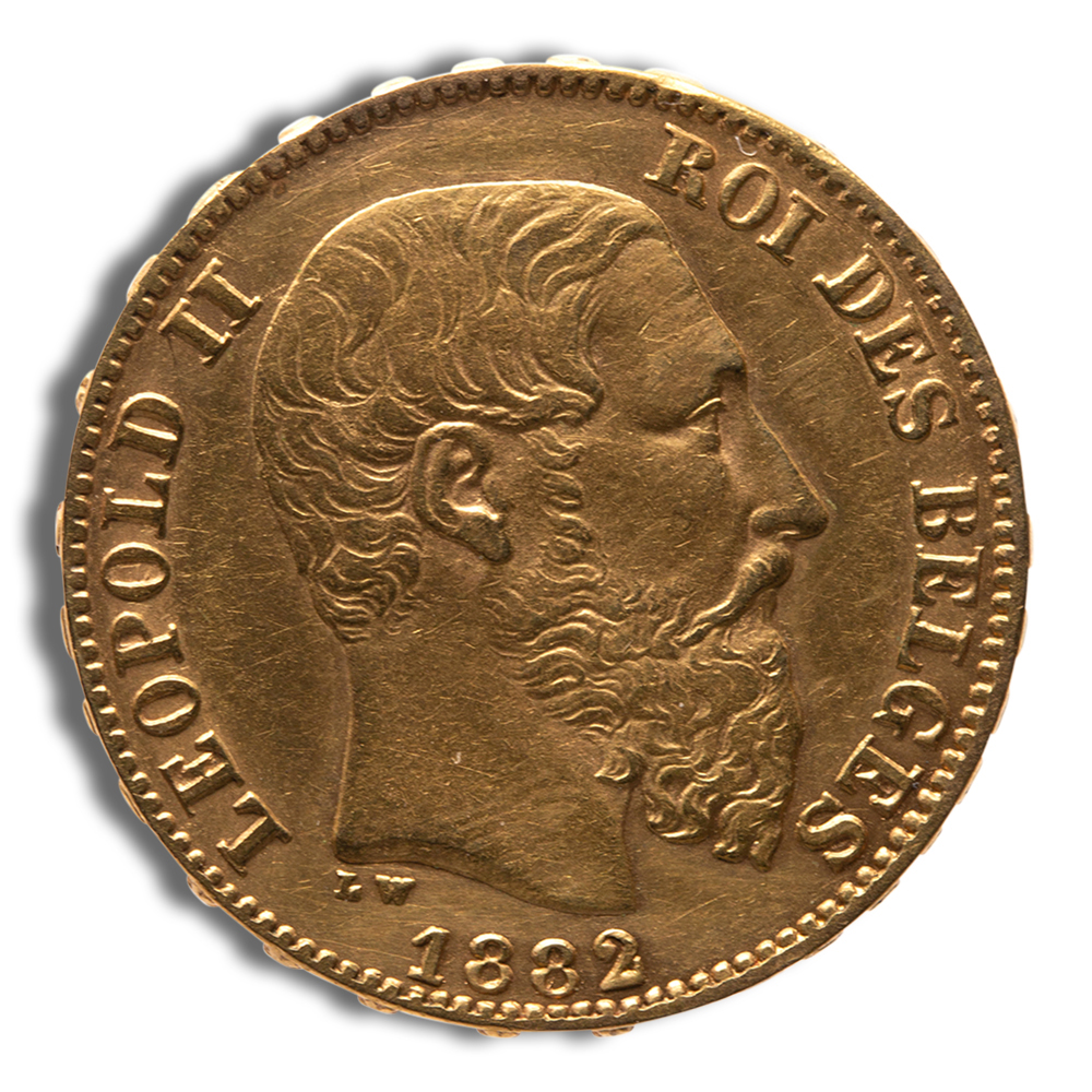 1867-1882 Belgium Gold 20 Francs (Leopold II) - AU+ (Random Year)