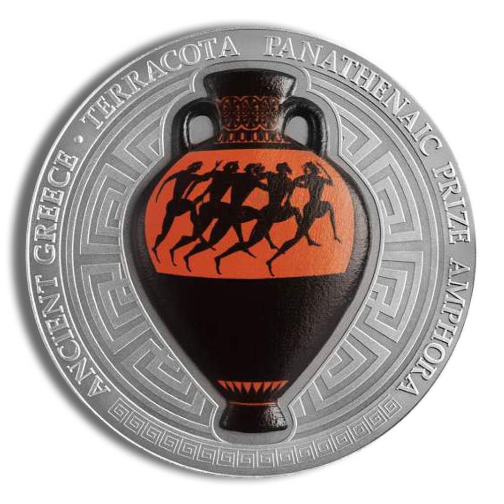 2022 2 Oz Republic of Ghana - Silver Panathenaic Prize Amphora Coin - BU (with Box and COA)