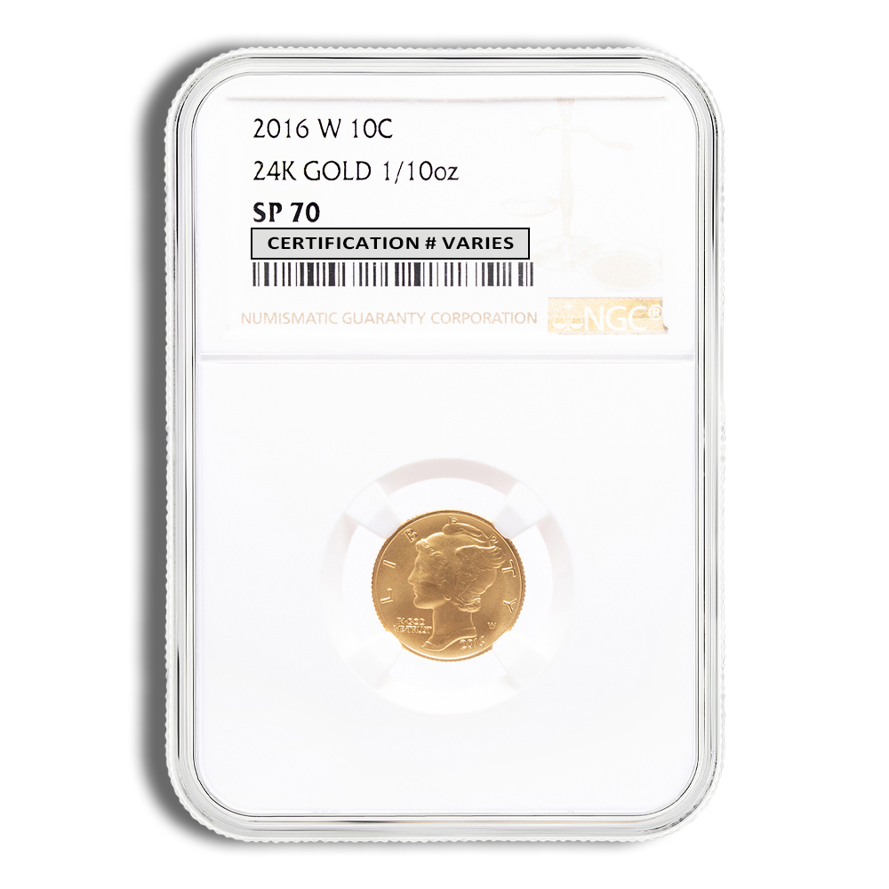 2016-W 1/10 Oz Gold Mercury Dime Centennial - NGC SP70