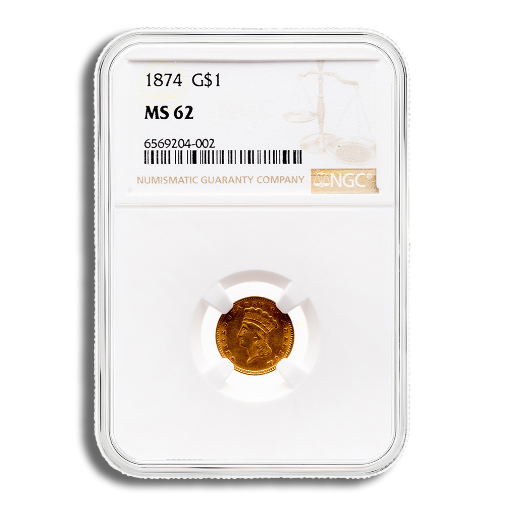 $1 Gold Indian Type 3 - NGC MS62 (Random Year)