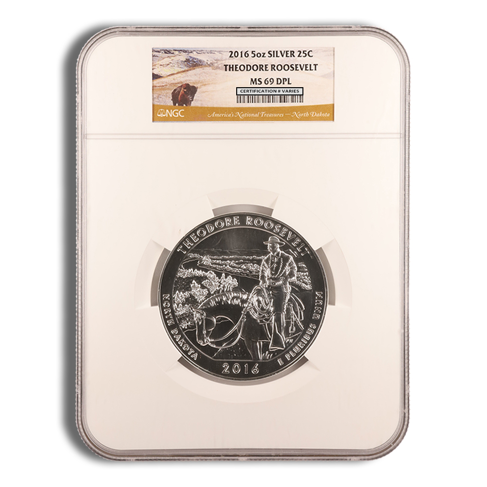 2016 5 Oz America The Beautiful Theodore Roosevelt Silver Coin - NGC MS69PL