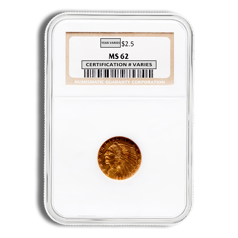 $2.5 Gold Indian Quarter Eagle - NGC MS62 (Random Year)