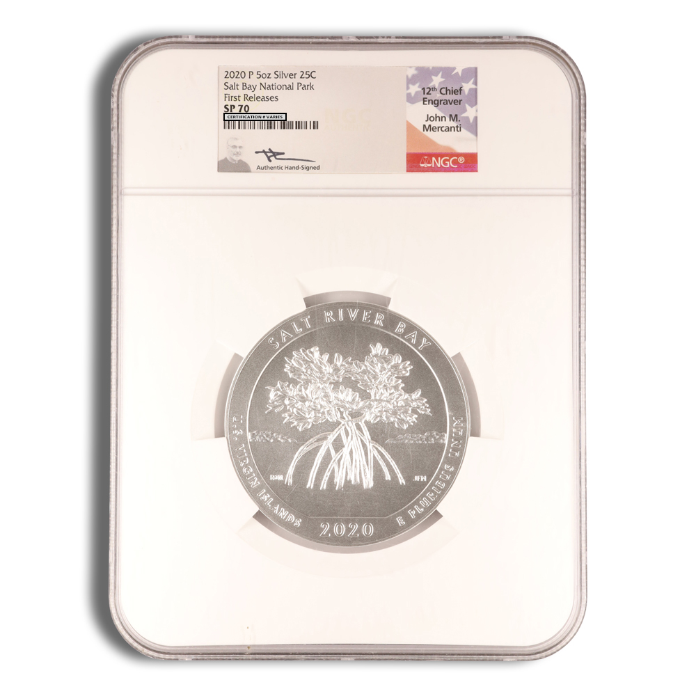 2020-P 5 Oz America The Beautiful Salt River Bay Silver Coin - NGC SP70