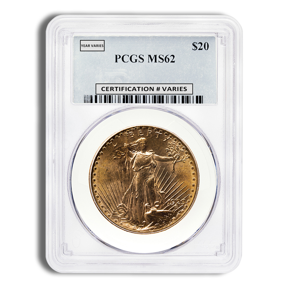 $20 Gold Saint-Gaudens Double Eagle - PCGS MS62 (Random Year)