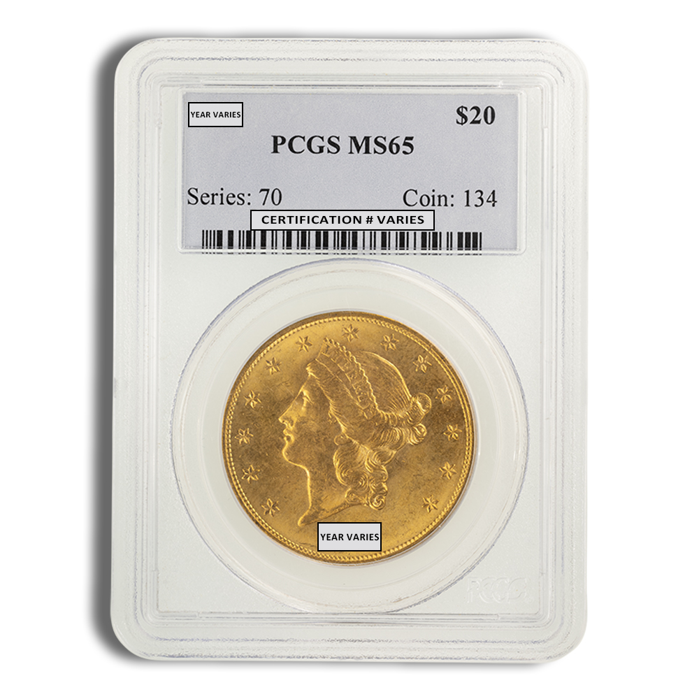 $20 Gold Liberty Double Eagle - PCGS MS65 (Random Year)