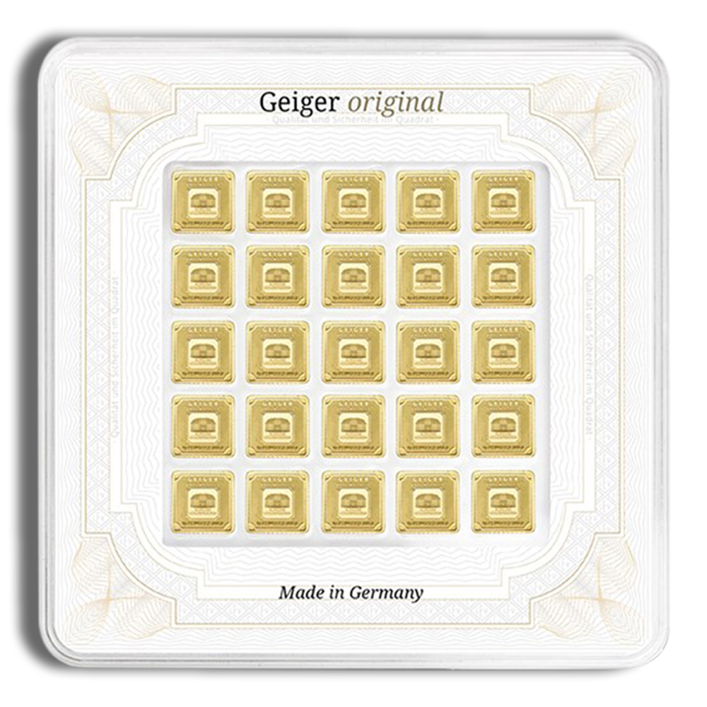 25 x 1 Gram Gold Bar - Geiger Multicard (In Assay Card)