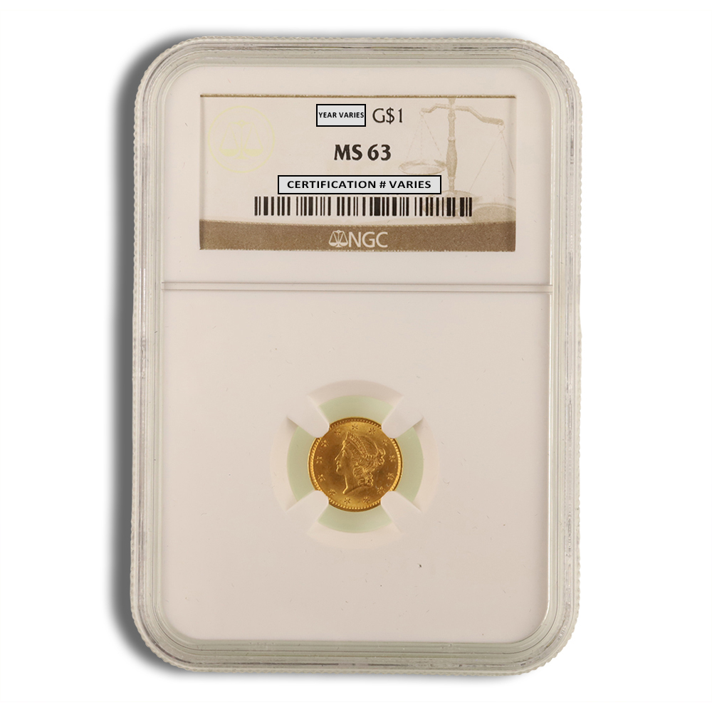 $1 Gold Liberty Type 1 - NGC MS63 (Random Year)