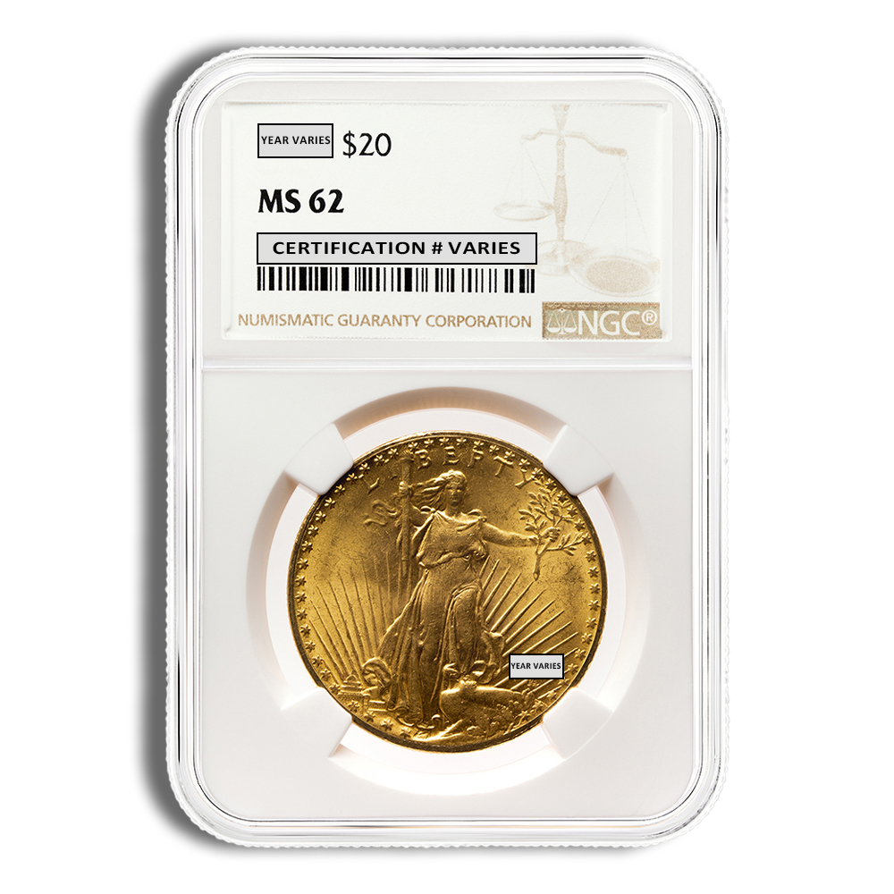 $20 Gold Saint-Gaudens Double Eagle - NGC MS62 (Random Year)