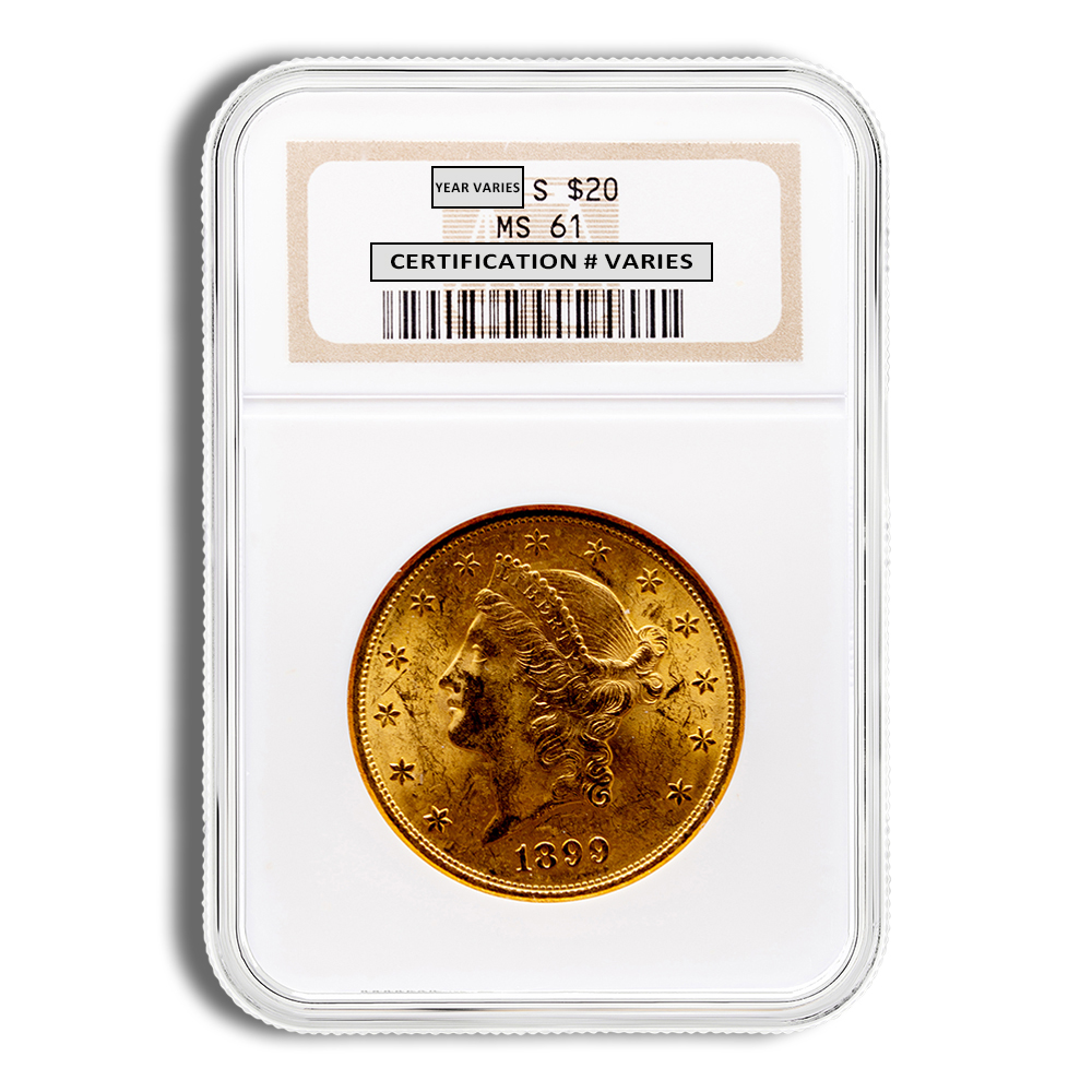 $20 Gold Liberty Double Eagle - NGC MS61 (Random Year)