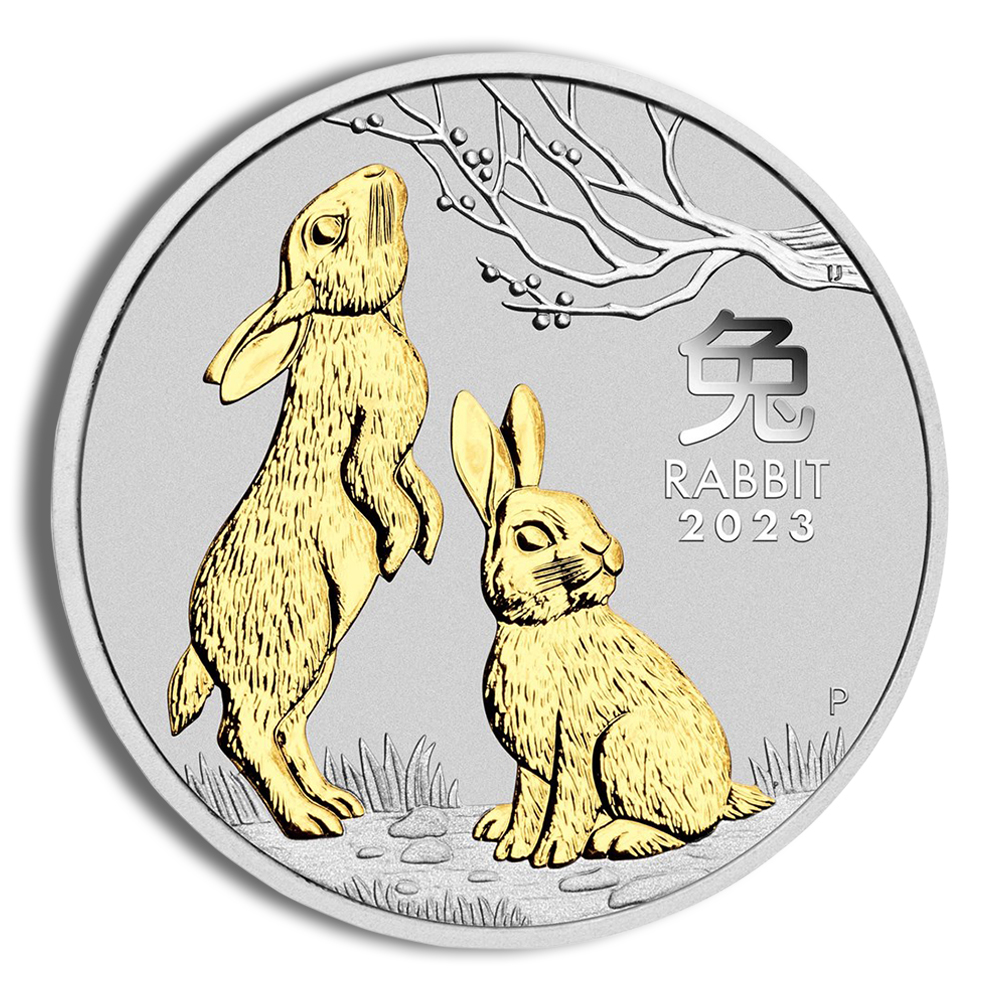 2023 1 Oz Silver Australia Year of the Rabbit Gilded (Series III) - BU (with Box and COA)