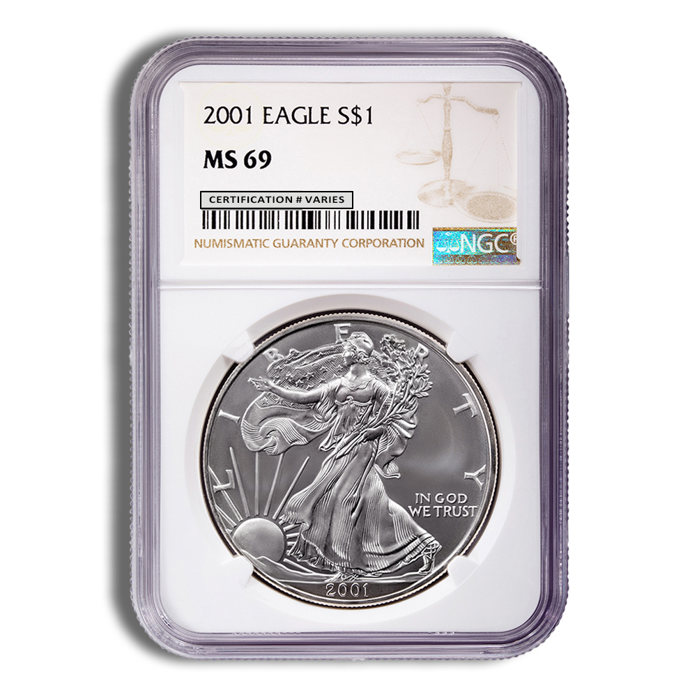 2001 Silver American Eagle - NGC MS69