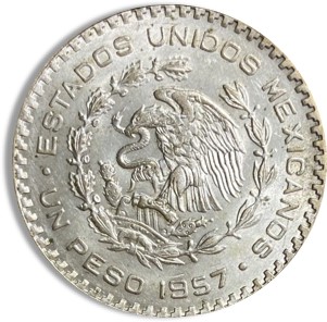 1957-1967 Mexico Silver 1 Peso - XF+ Condition