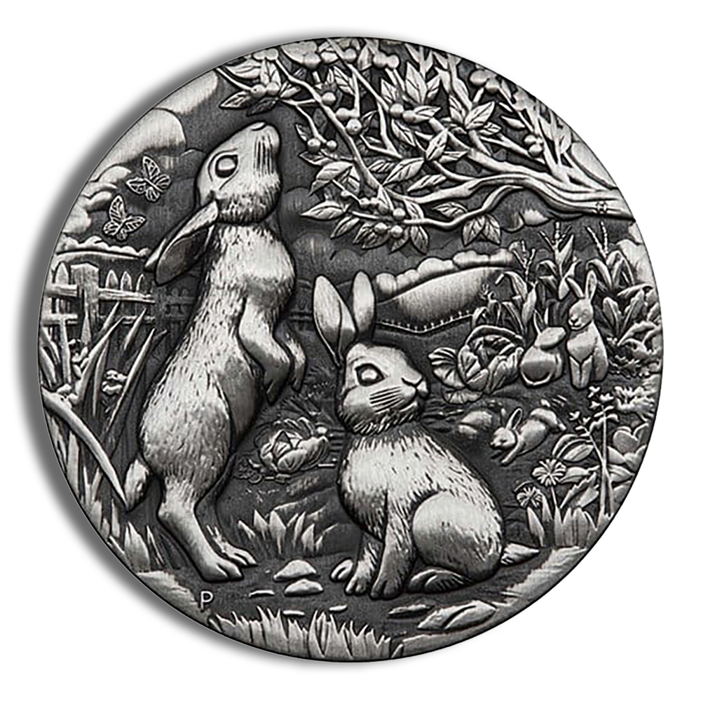 2023 2 Oz Australia Silver Lunar Rabbit (Series III) - BU Antiqued