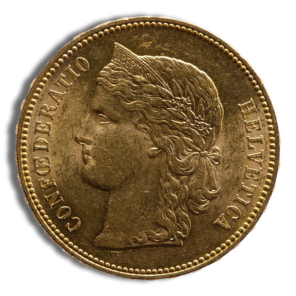 1883-1896 Switzerland Gold 20 Francs (Helvetica) - XF+