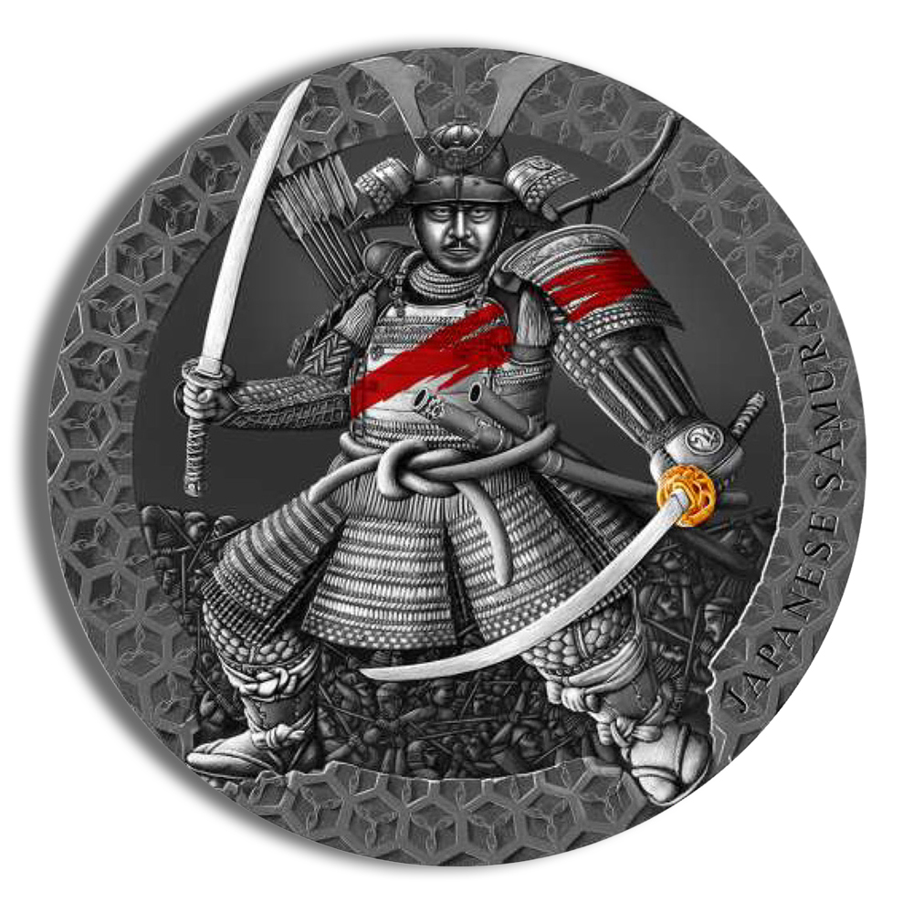 2022 3 Oz Cameroon Legendary Warriors - Silver Japanese Samurai Coin - BU (with Box and COA)