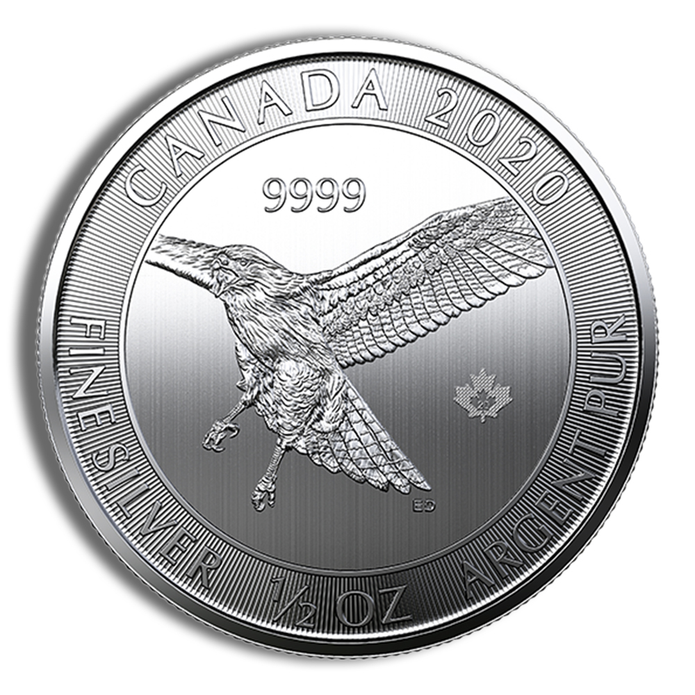 2020 1/2 Oz Canadian Red Tail Hawk Silver Coin - BU