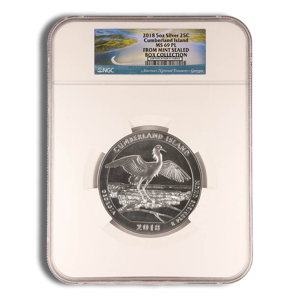 2018 5 Oz America The Beautiful Cumberland Island Silver Coin - NGC MS69PL