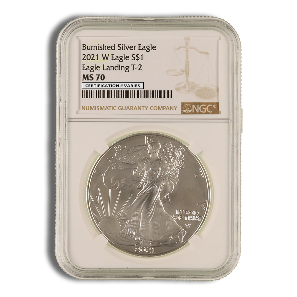 2021-W Burnished Silver American Eagle Type 2 - NGC MS70