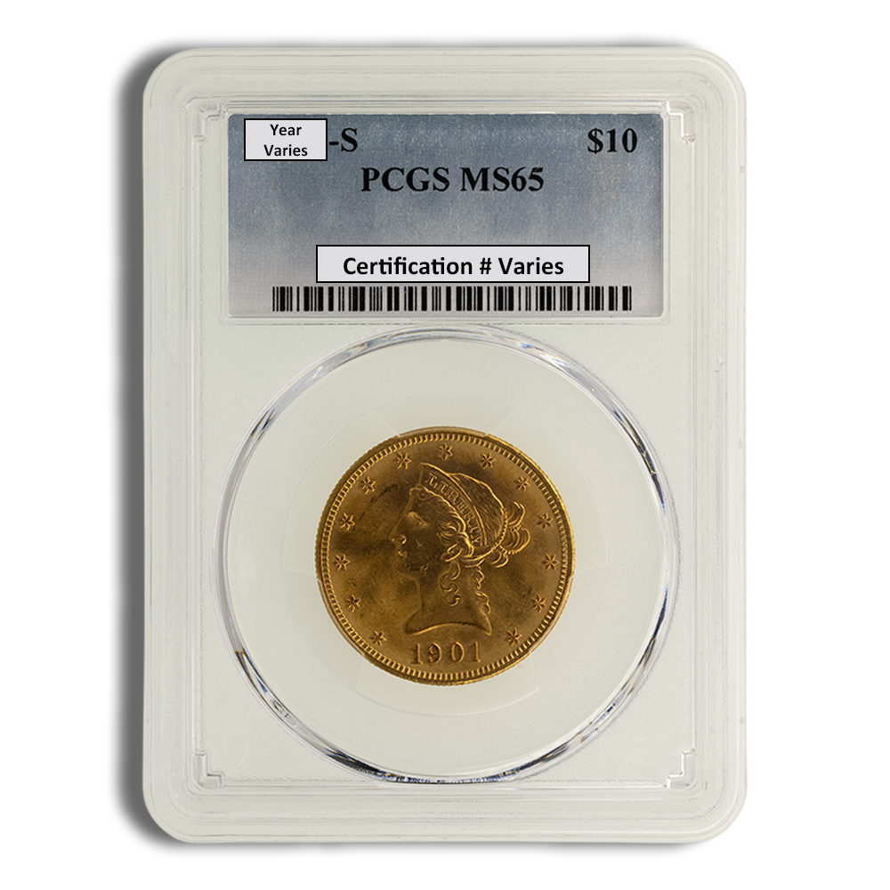 $10 Gold Liberty Eagle - PCGS MS65 (Random Year)