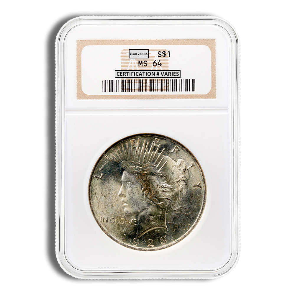 Peace Silver Dollar - NGC MS64 Toned (Random Year)