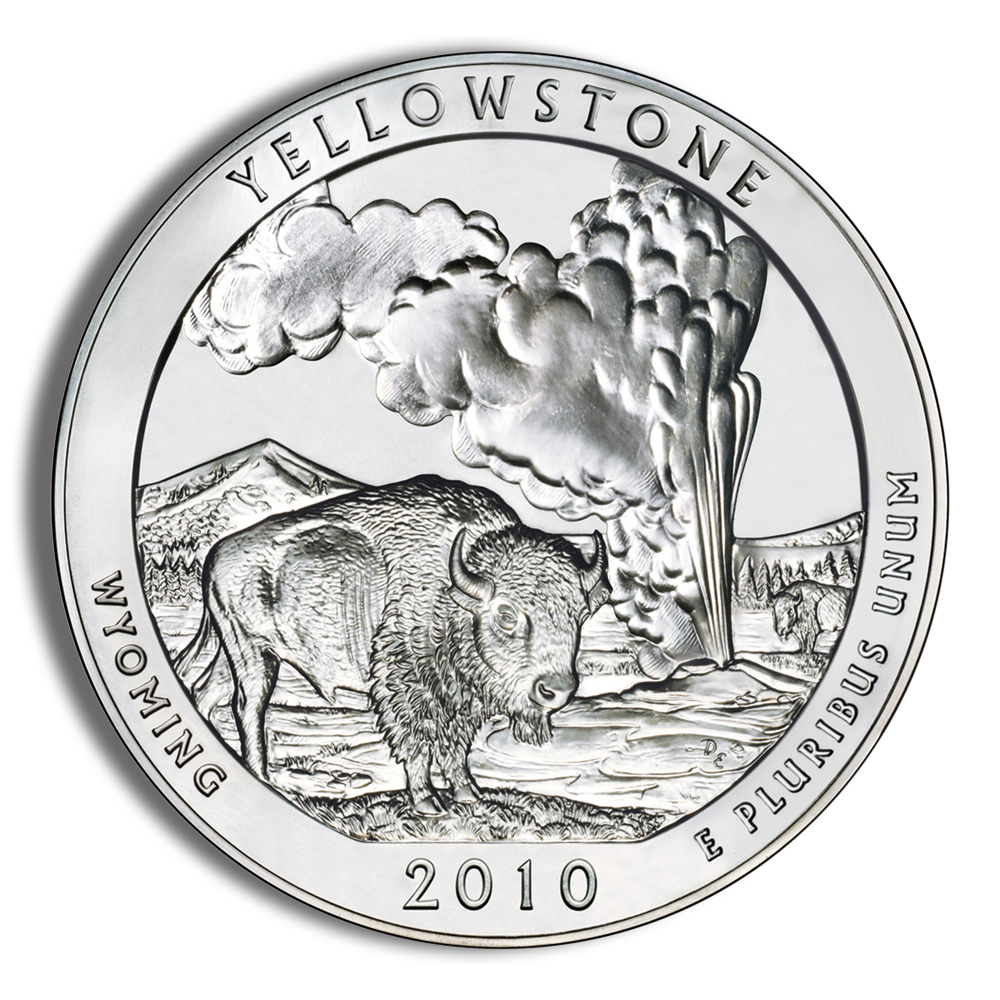 2010 5 Oz America The Beautiful Yellowstone Silver Coin - BU