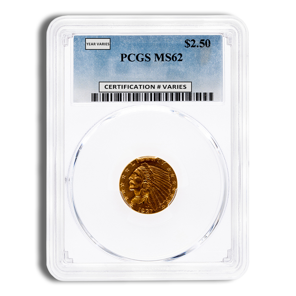 $2.5 Gold Indian Quarter Eagle - PCGS MS62 (Random Year)