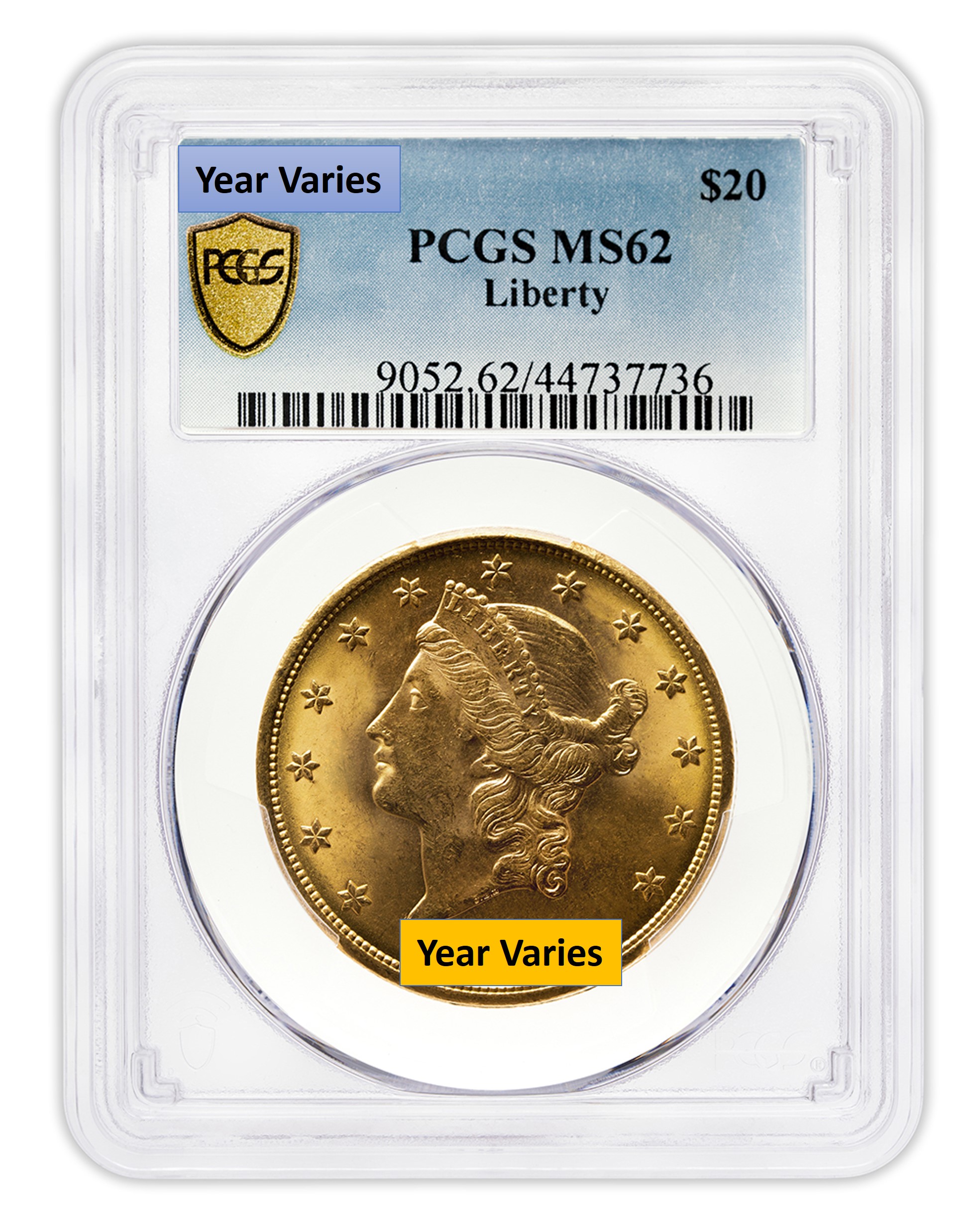 $20 Gold Liberty Double Eagle - PCGS MS62 (Random Year)