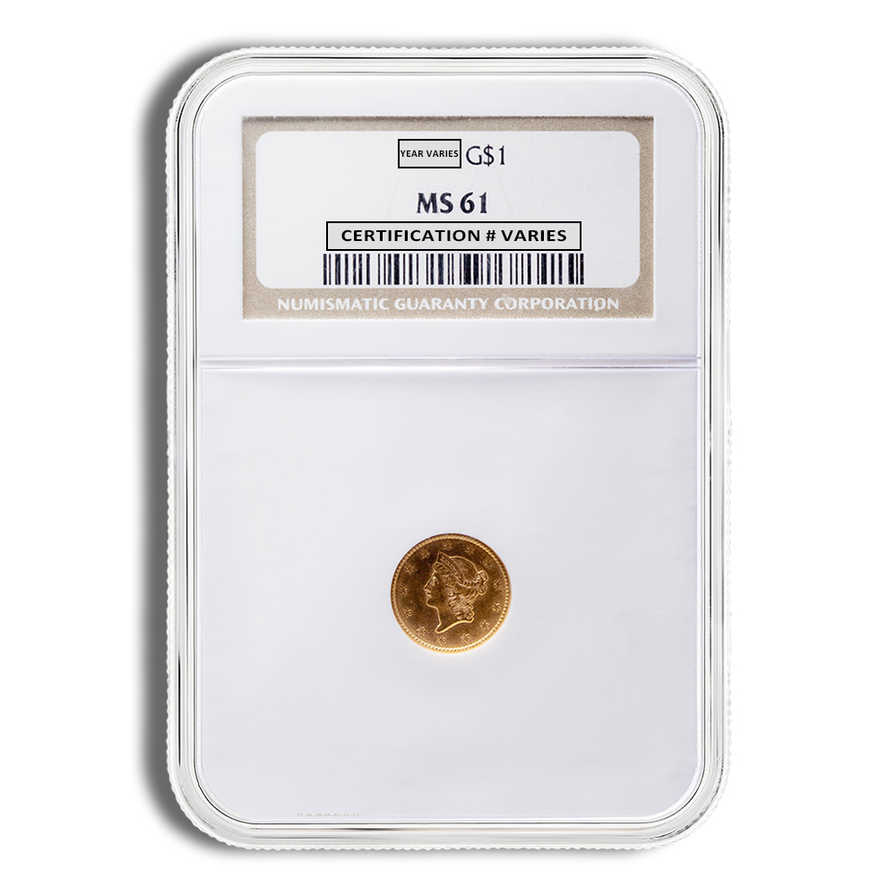 $1 Gold Liberty Type 1 - NGC MS61 (Random Year)