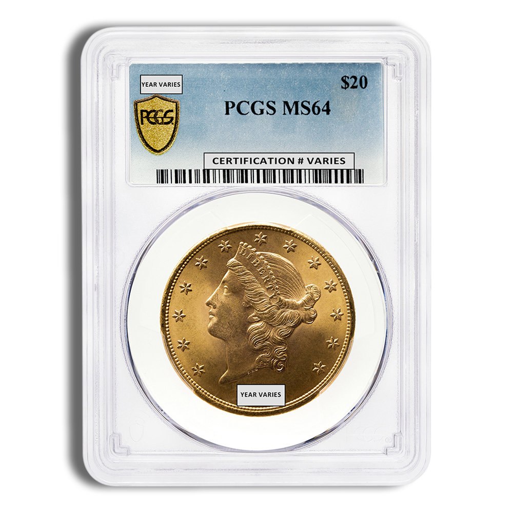 $20 Gold Liberty Double Eagle - PCGS MS64 (Random Year)