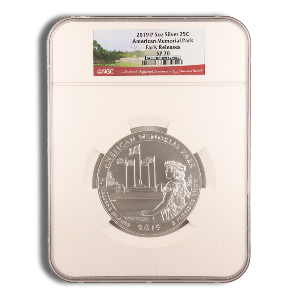 2019-P 5 Oz America The Beautiful American Memorial Park Silver Coin - NGC SP70