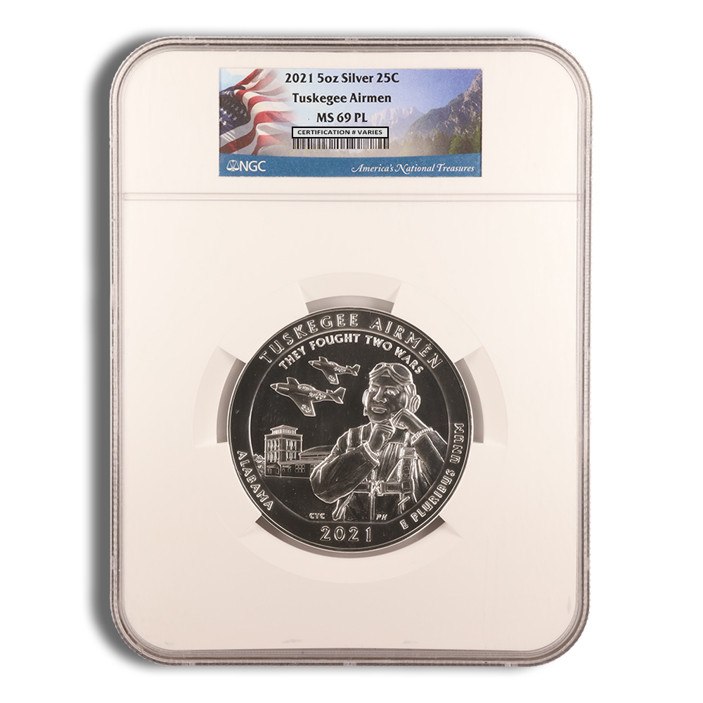 2021 5 Oz America The Beautiful Tuskegee Airmen Silver Coin - NGC MS69PL