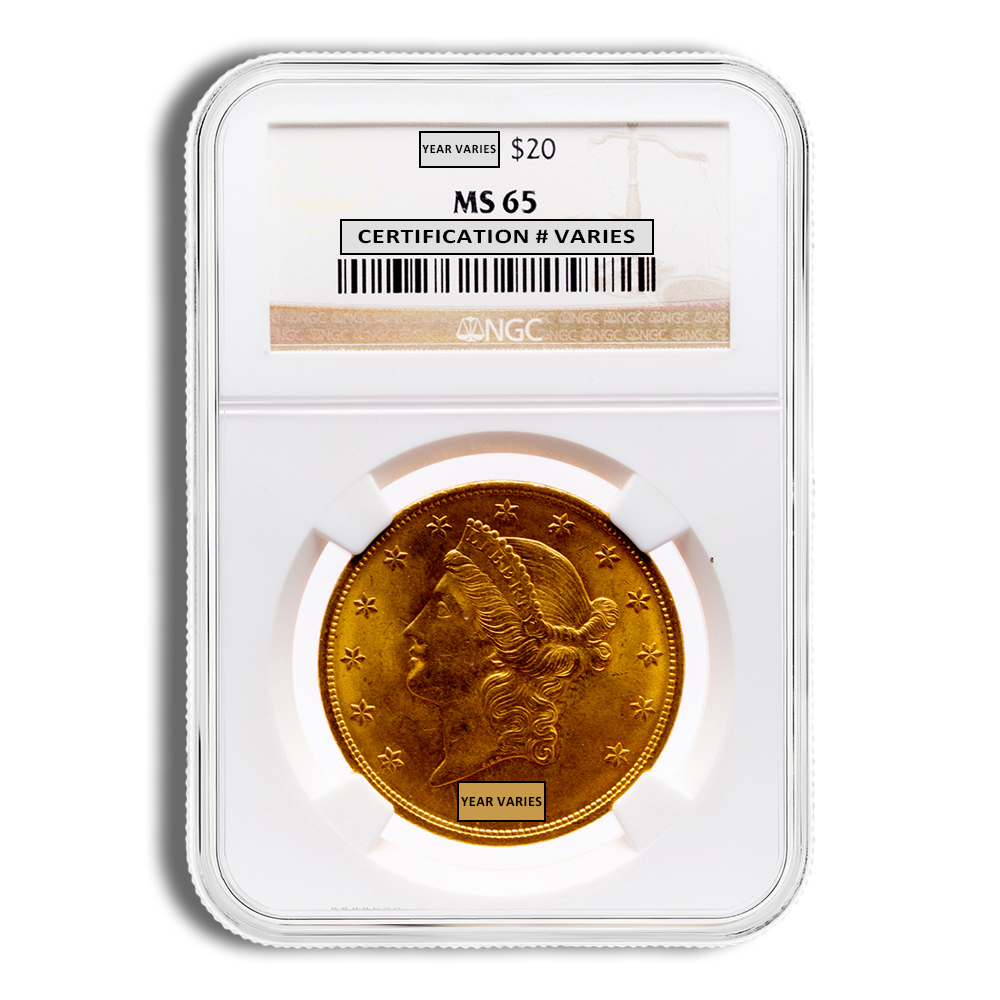 $20 Gold Liberty Double Eagle - NGC MS65 (Random Year)