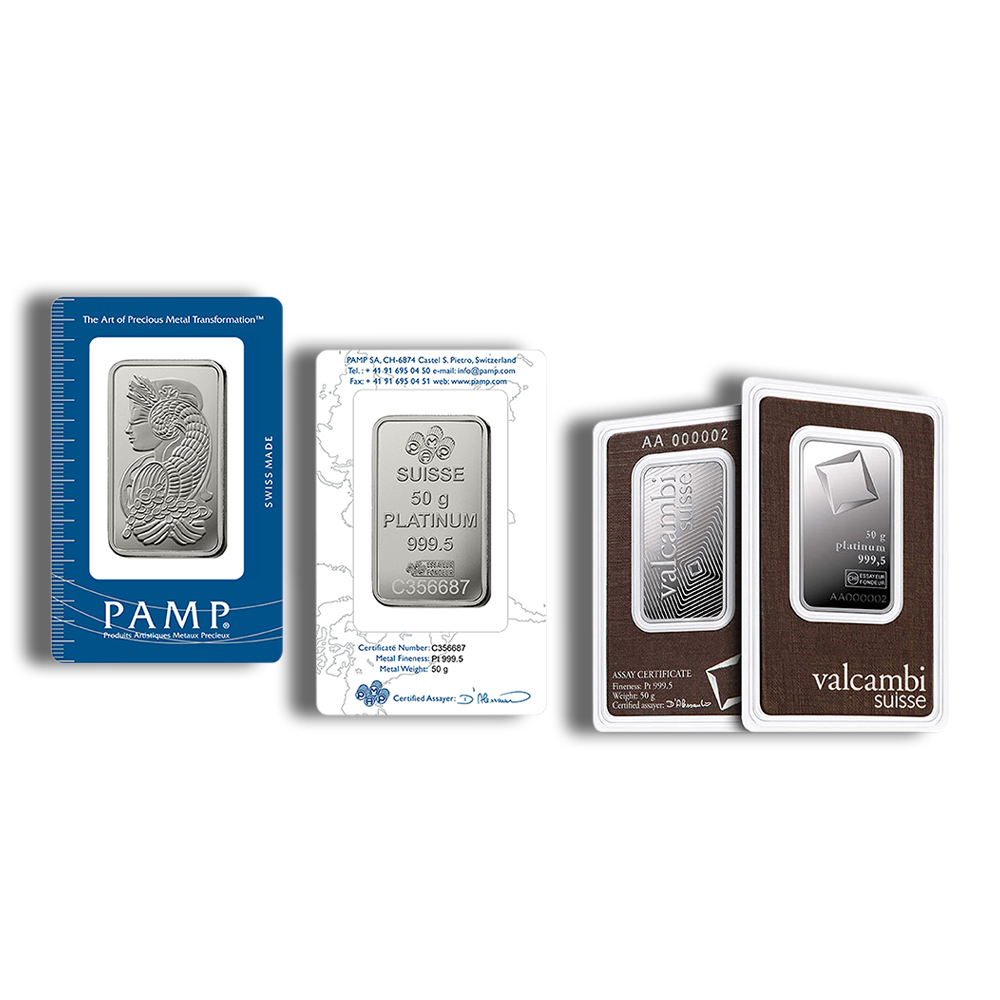 50 Gram Platinum Bar (Random Brand, In Assay Card)