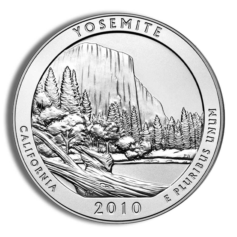 2010-P 5 Oz America The Beautiful Yosemite Burnished Silver Coin - BU (Cap Only, No Box and COA)